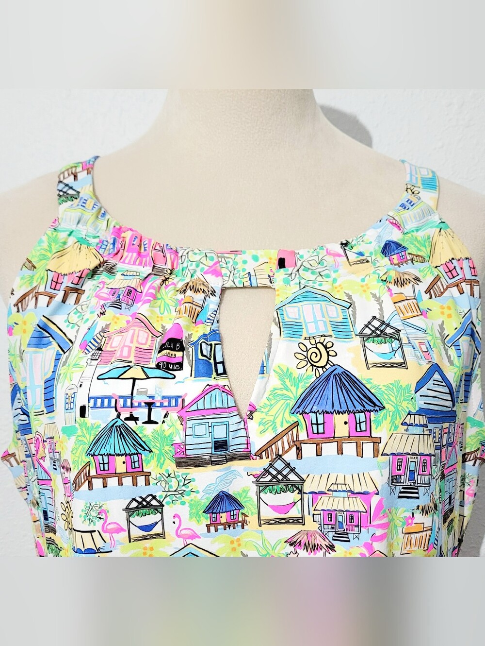 Lulu-B XL Coastal Grandma Beach House Print Shift Dress SPF Resort Tropical - Picture 3 of 12